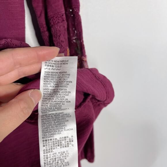 New Style & Co M Merlot Boho Remix Floral Lace Panel Inset Long Sleeve Blouse - Picture 10 of 10